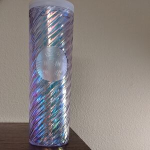 STARBUCKS 2022 Holiday Silver Iridescent Spiral Swirl Textured Tumbler 16oz